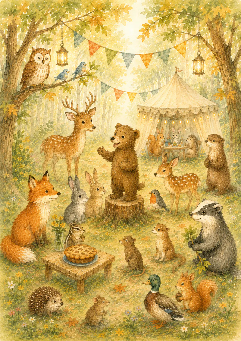 Wald-Entdecker-Poster: Viele Tiere beim Herbstfest